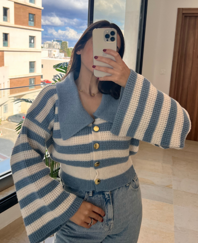 Ad. Mall - SOIE Glamour - Cardigan en Laine à Rayures