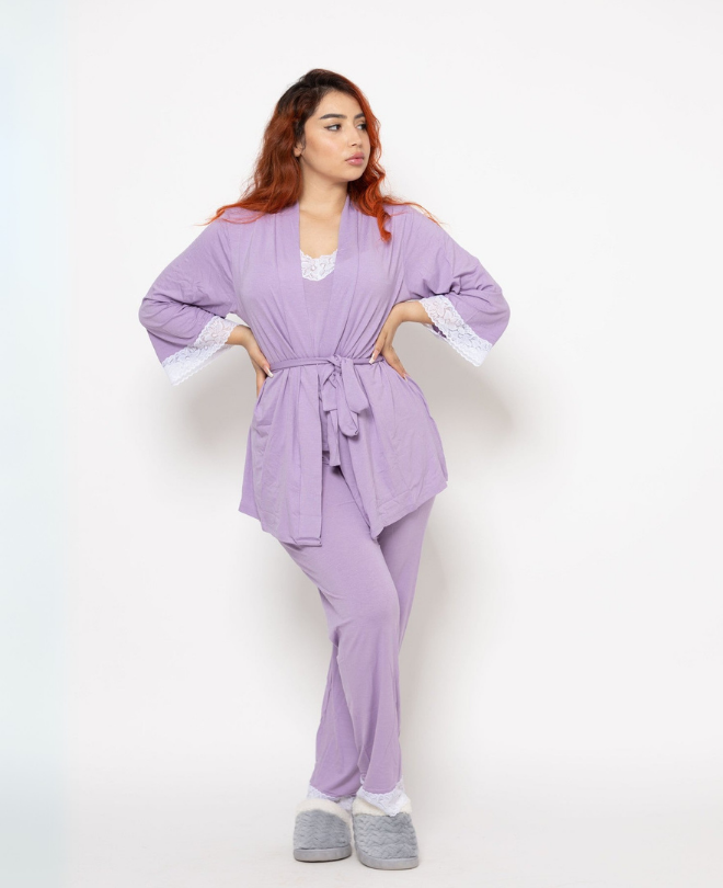 Set 3 Pièces en Coton Brodé de Dentelle