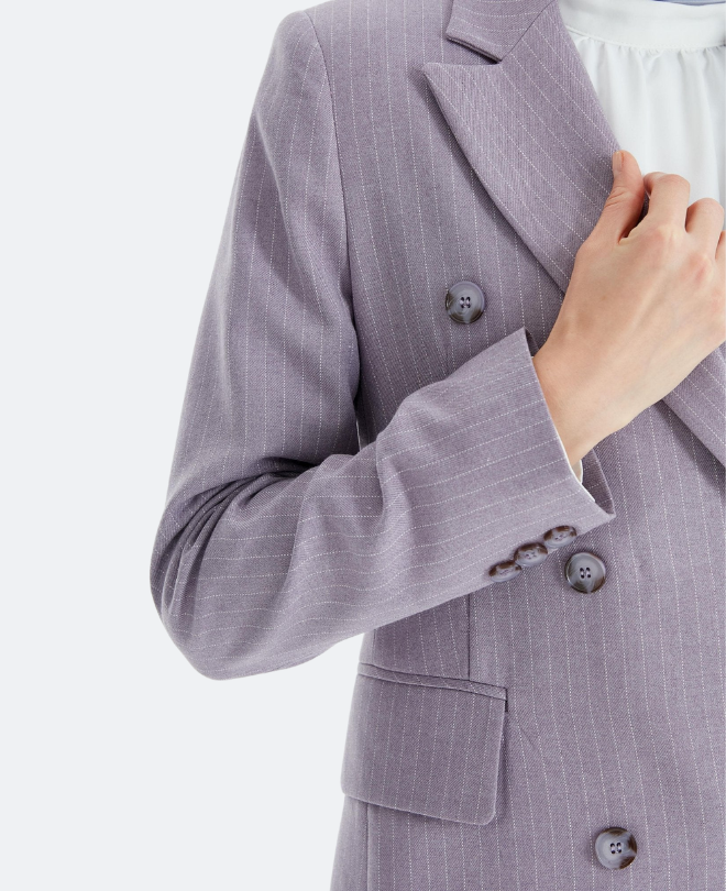 Veste Rayée à Double Boutonnage