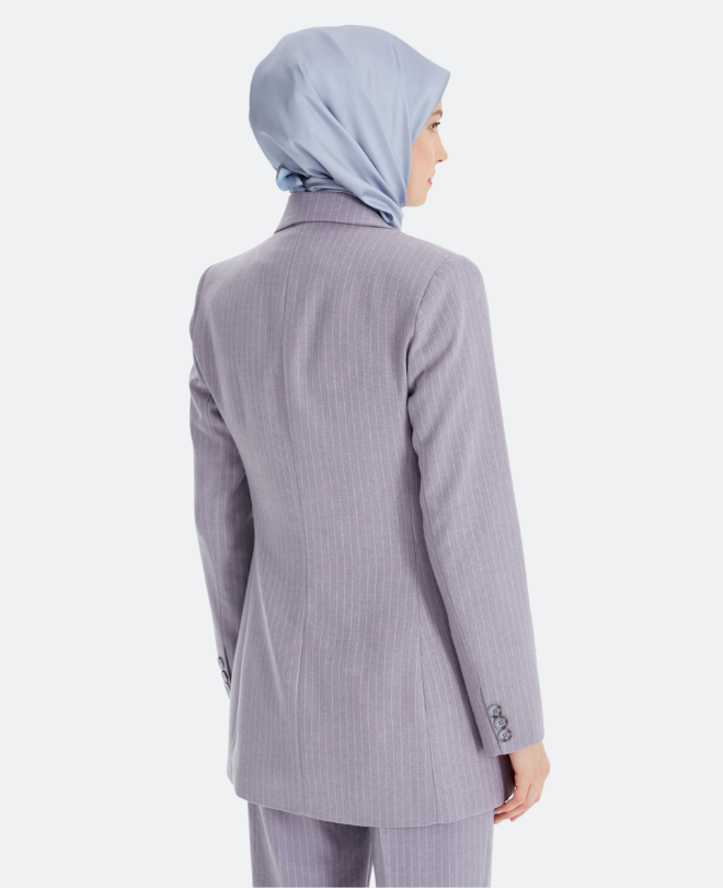 Veste Rayée à Double Boutonnage