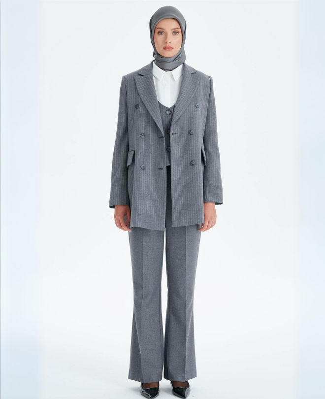 Veste Rayée à Double Boutonnage