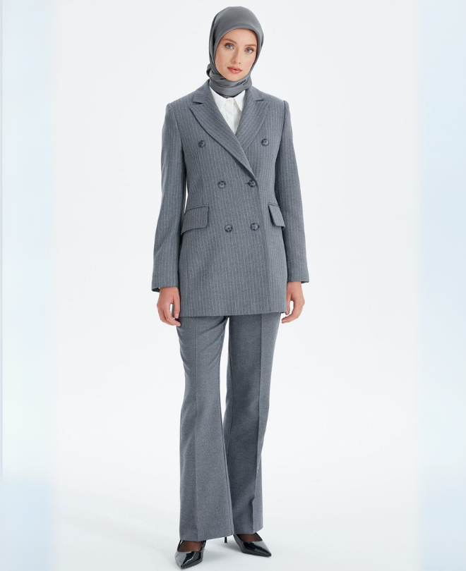 Veste Rayée à Double Boutonnage