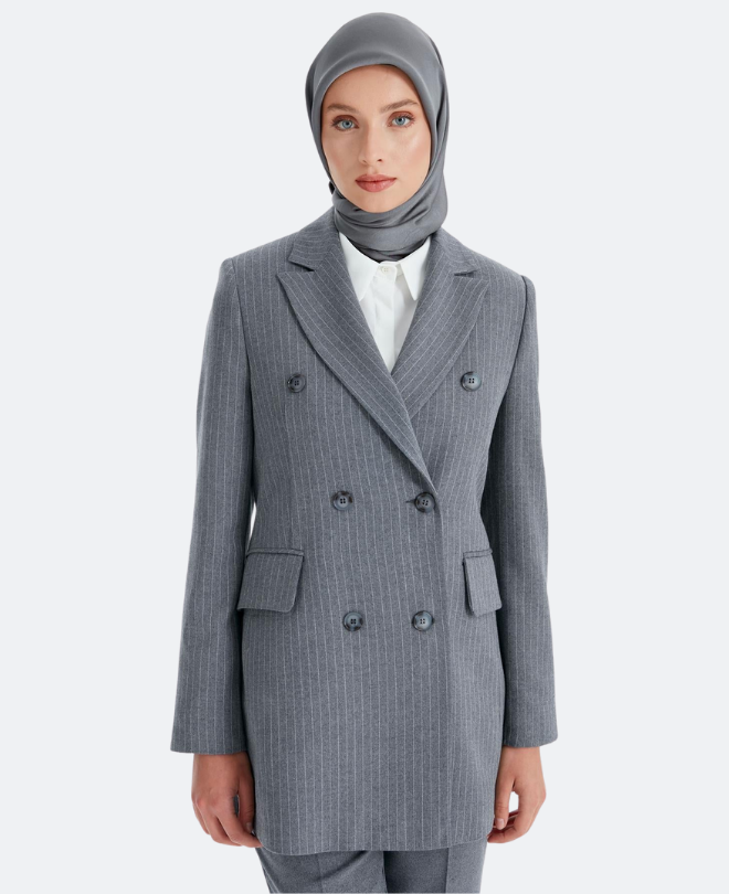 Veste Rayée à Double Boutonnage