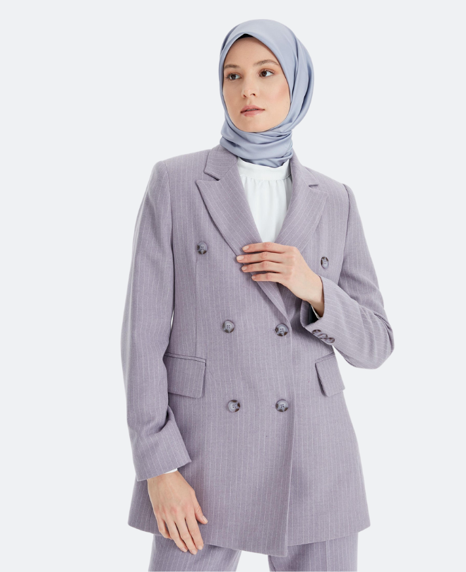 Veste Rayée à Double Boutonnage