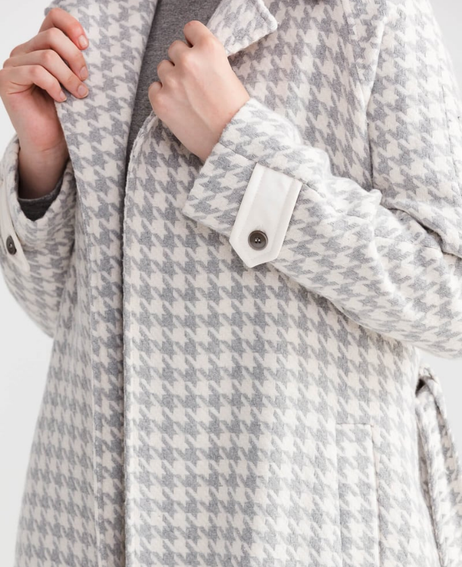 Manteau Pied-de-Poule Ceinturé