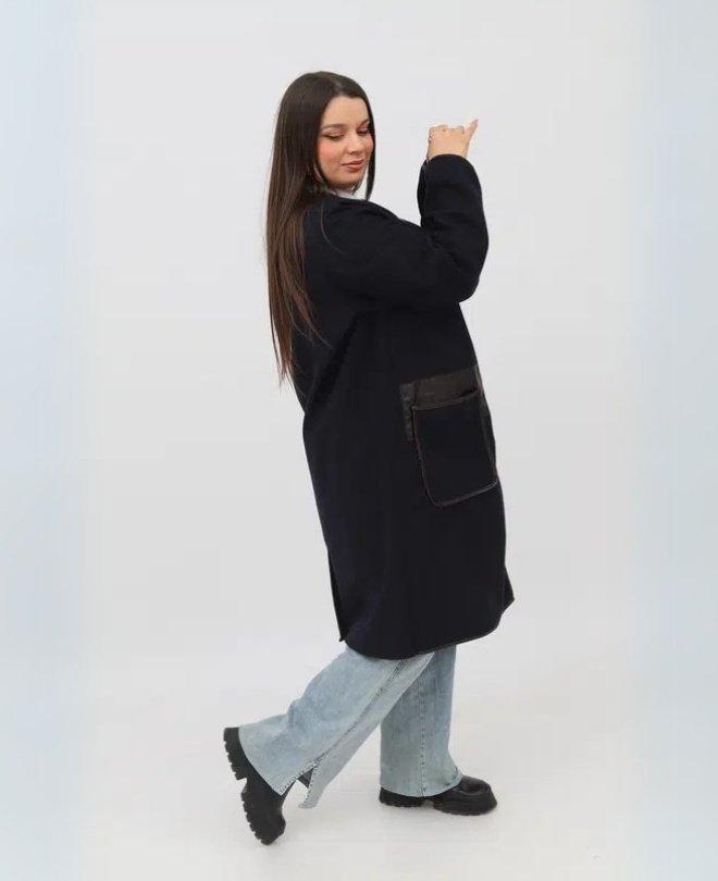 Manteau Cachemire Texturé Cuir