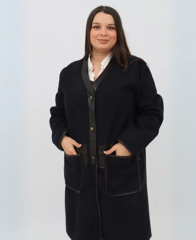 Manteau Cachemire Texturé Cuir
