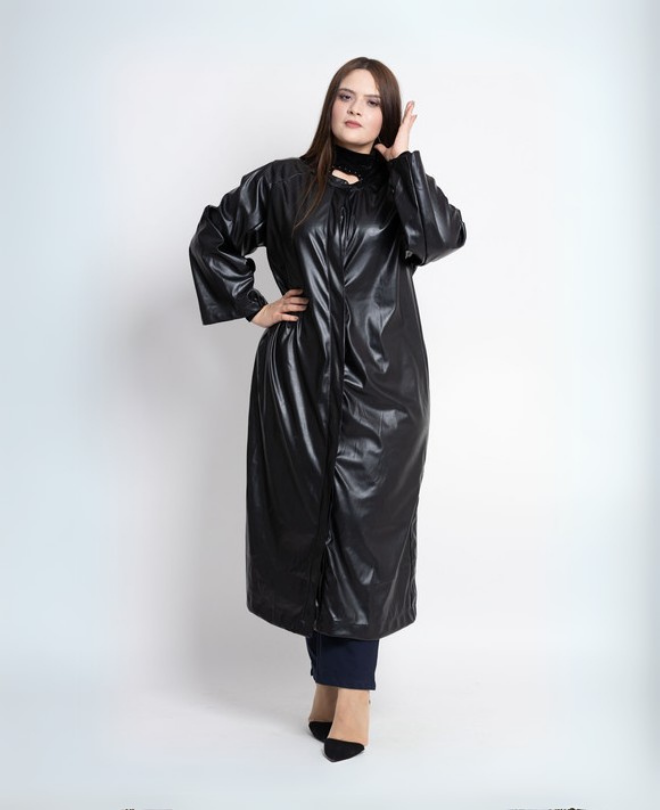 Veste Longue en Simili-Cuir