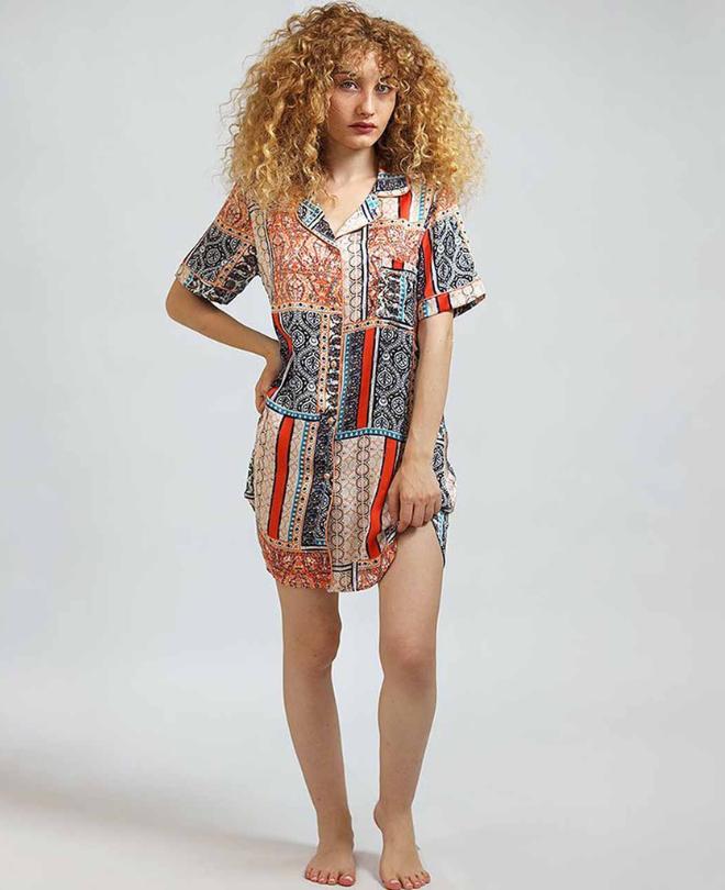 Pyjama Robe Chemise Satin à Motif