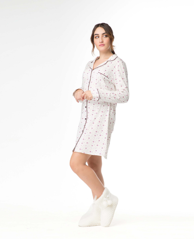 Pyjama Robe Chemise Coton Floral